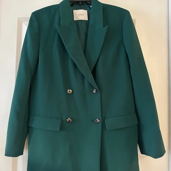 Aritzia Wilfred Women's Cherrelle (Double Breasted Blazer) Aventurine Green XXS - Picture 2 of 9
